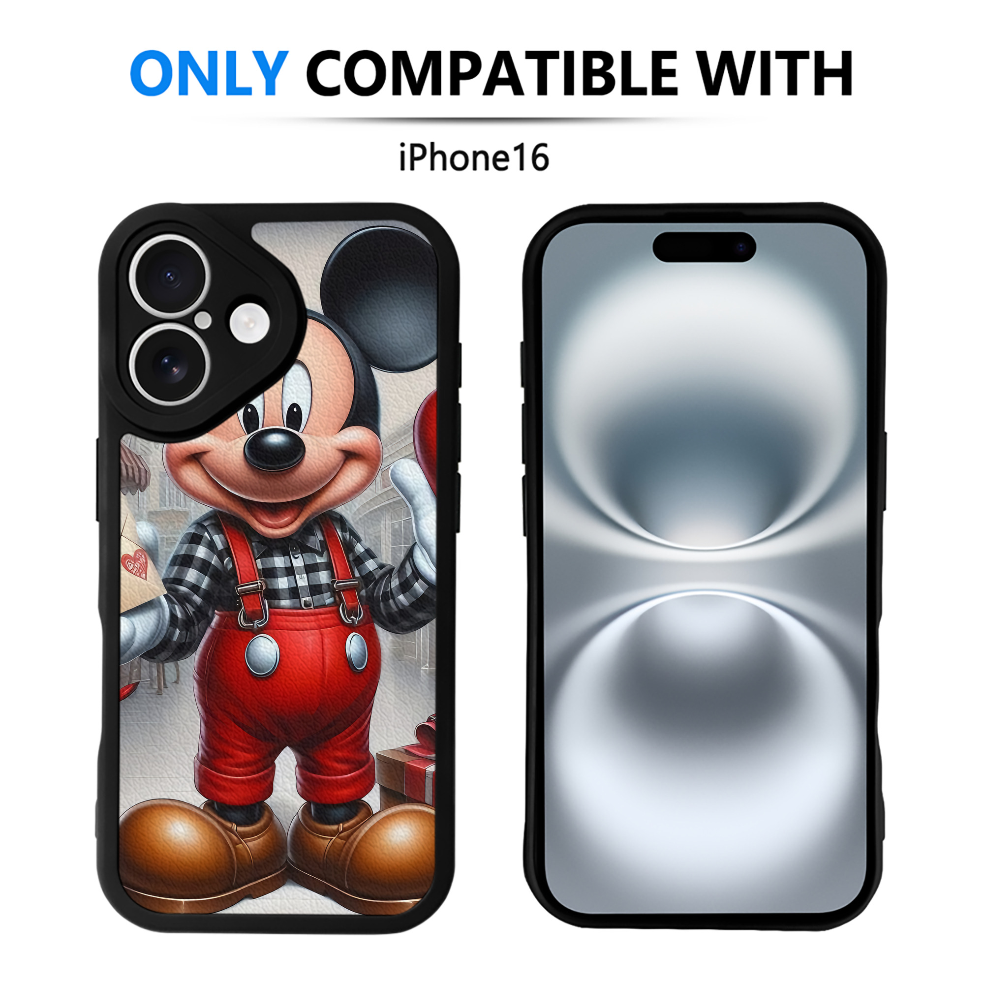 （画像用） ミッキーマウス Mickey Mouse 【iPhone 16シリーズ対応】シリコンスマホケース（レザー調） 材質：シリコン